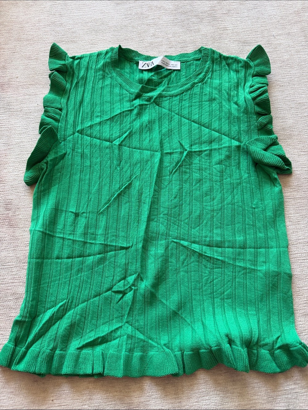 Zara Emerald Ruffle Sleeve Knit Top Medium
